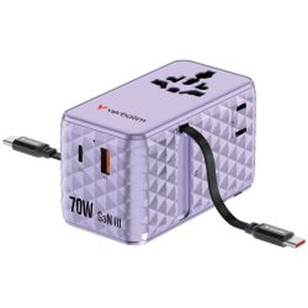 Verbatim Charge n Travel 70w 2c Travel Adapter Retractable Purple