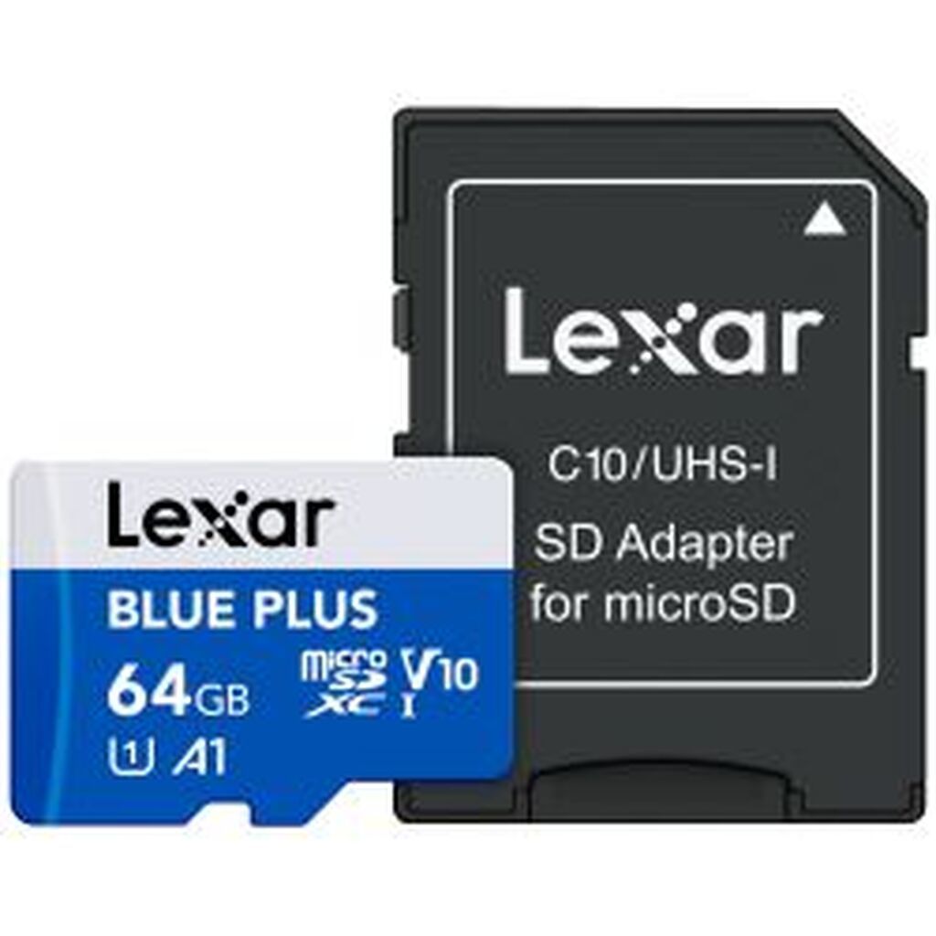 Lexar microSDHC Blue Plus UHS-I with SD adapter, up to 100MB/s read C10/A1/U3 (V30) 64GB