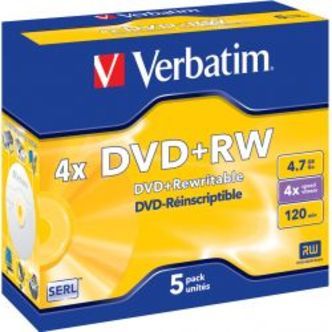 Verbatim Dvd+rw, 4x, 4.7 Gb/120 Min, 5-pack Jewel Case, Serl