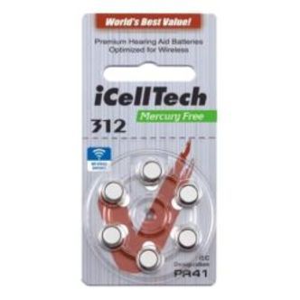 Icelltech 312 Pr41 Zinc-air Batteries Hearing Devices, 1.45v 6-pack