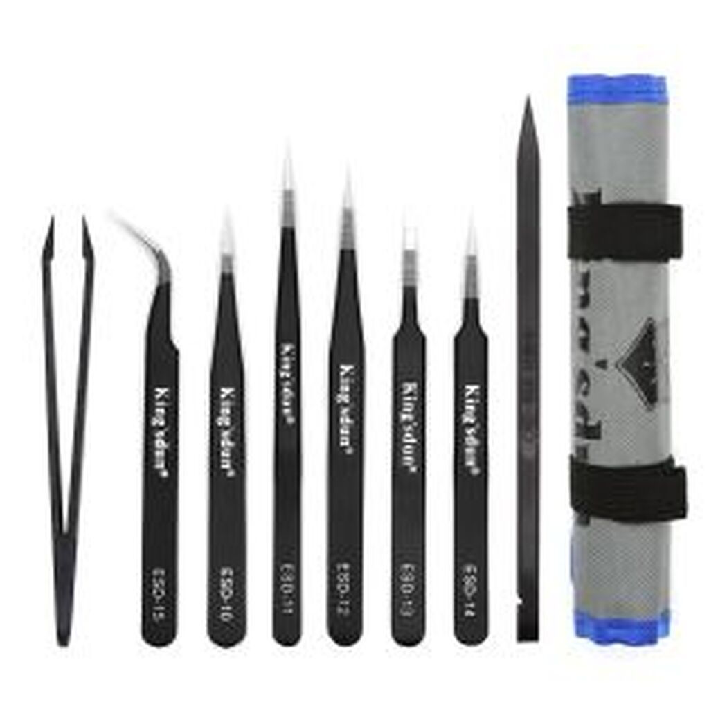 Deltacoimp Kingsdun Tip Set, 8 Parts, Esd, Tweezers, Black