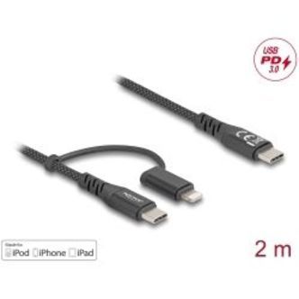 Delock Usb Cable 2in1 Usb-c - Usb-c Lightning Iphone/ipad Mfi60w 2m