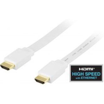 Deltaco Flat Hdmi Cable, Hdmi High Speed W/ Ethernet, 4k, 2m, White