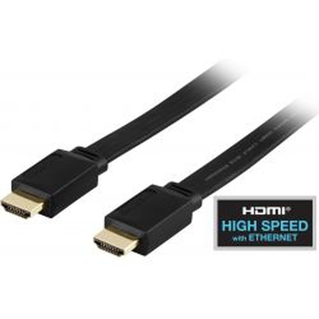 Deltaco Flat Hdmi Cable, Hdmi High Speed With Ethernet, 1m, Black