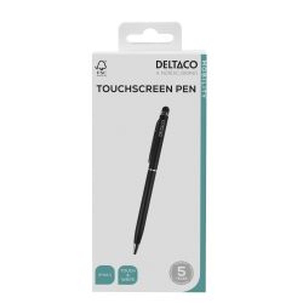 Deltaco 2-in-1 Pen, Write With Ink And Use For Touch Screens, Black