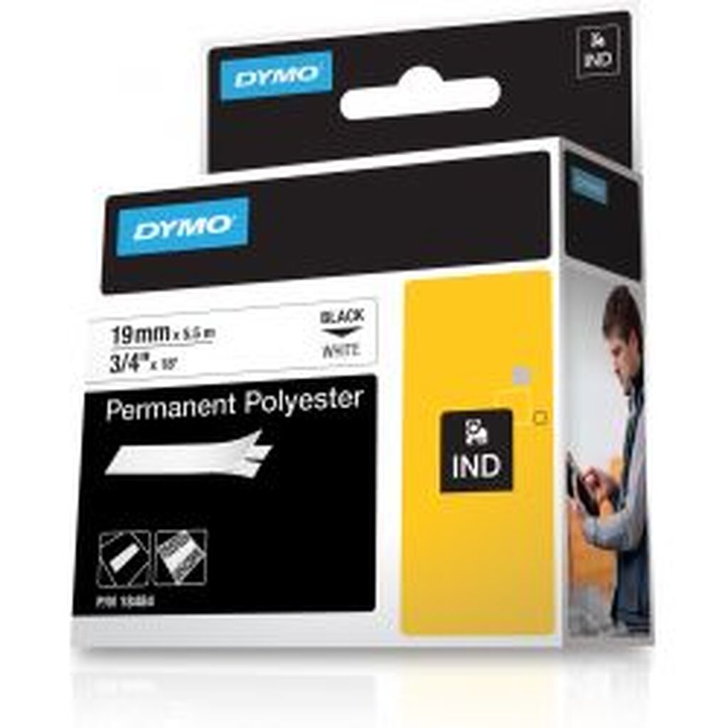 Dymo Rhino Pro Markable Perm Tape 19mm Black Text White Tape5.5m