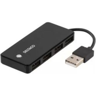 Deltaco Usb-a 2.0 Hub, 4x Usb-a Female, Black - Tilbehør til computer