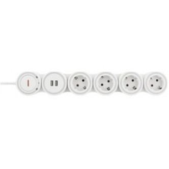 Deltaco Flex. 4 Way Extension Socket + 2x Usb-a, 1.4m Wht - Stikdåse