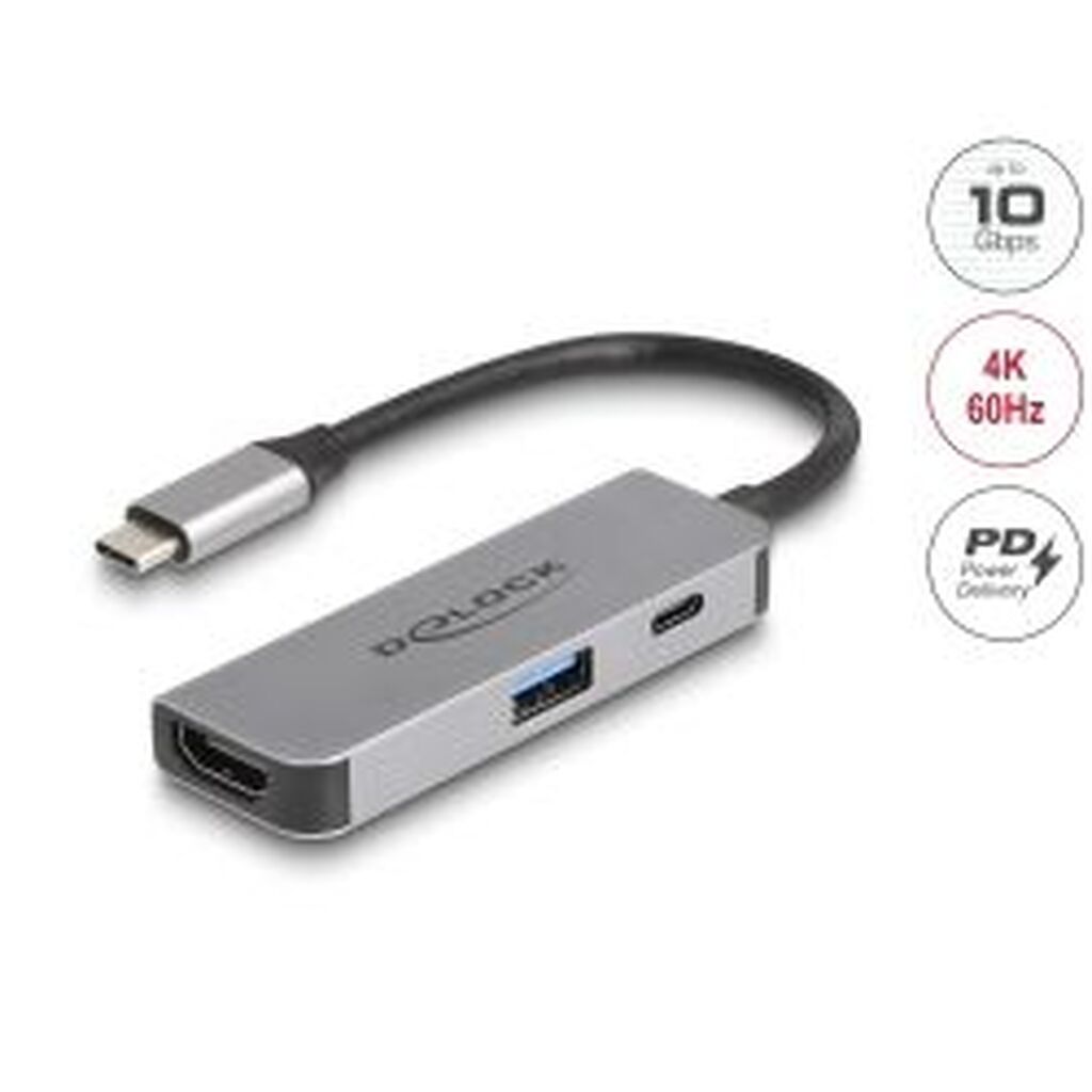 Delock Usb-c Adapter To Hdmi 4k 60 Hz With Usb-a &usb-c Pd 95w