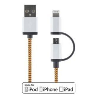 Deltaco Usb Cable, Usb Micro B Ma And Lightning Ma, Mfi, 1m, Orange
