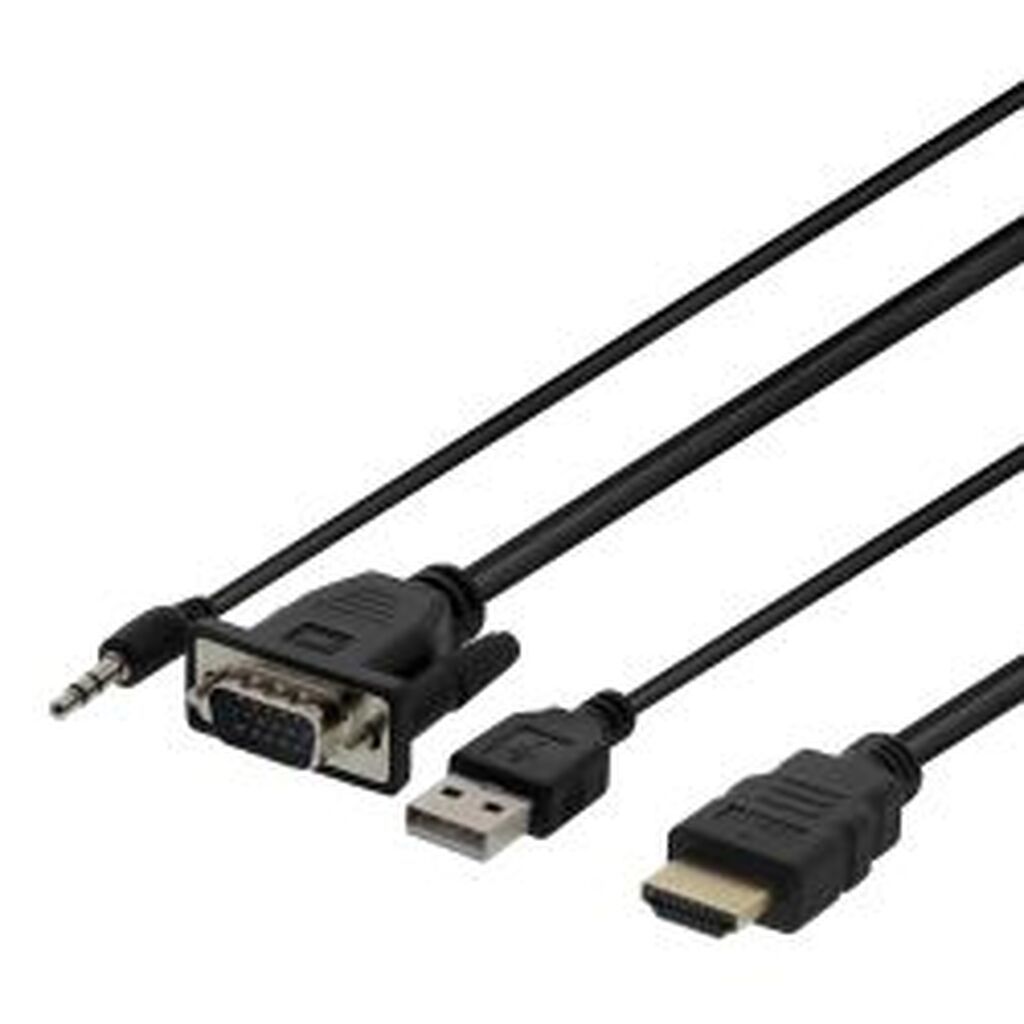 Deltaco Vga & Audio, Hdmi Cable, Usb Powered, 2m, Black