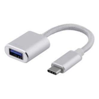 Deltaco Usb-c 3.1 Gen 1 To Usb-a Otg Adapter, Alu, White Bag, Silver