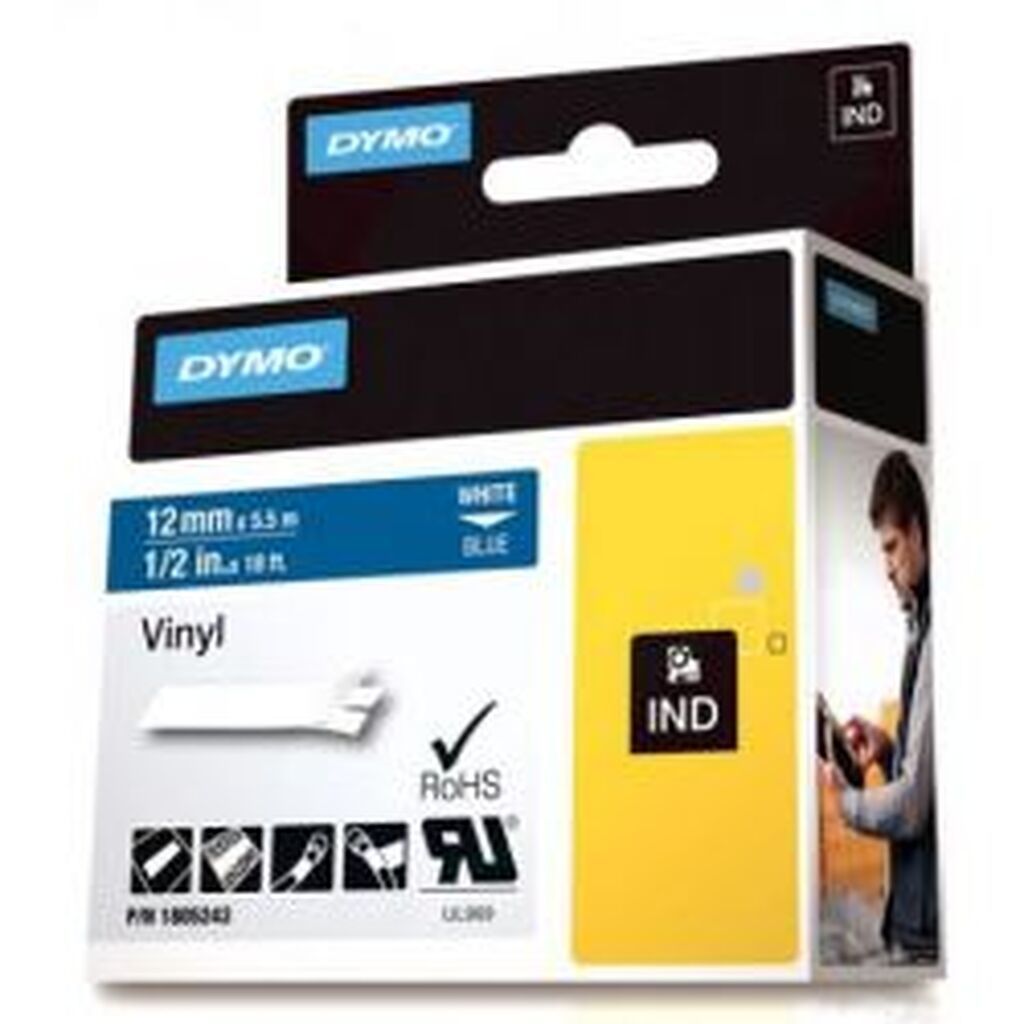 Dymo Rhino Professional Vinyl Labels, 12mm X 5.5m, White