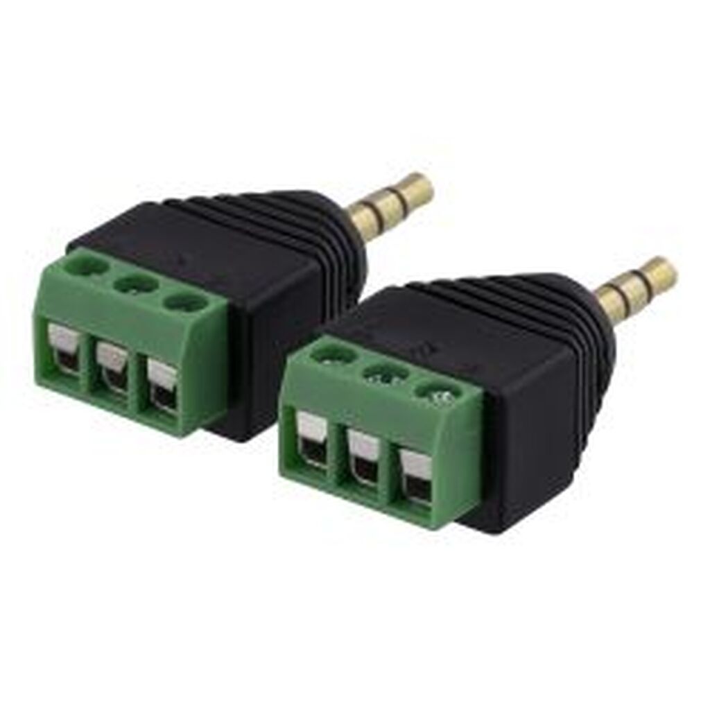 Deltaco 3-pin Terminal Block To 3.5mm, 2-pack, Screw Fix, 3.5mm Male