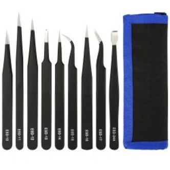 Deltacoimp Tweezer Kit, 9 Pieces, Esd, Black
