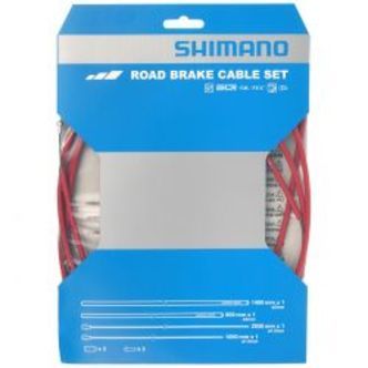 Shimano Bremsekabelsæt Racer Rustfri Rød Ptfe Behandlet Wire - Cykelreservedele