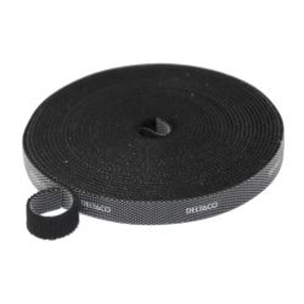 Deltaco Hook And Loop Fastener Cable Ties, Width 10mm, 5m, Black