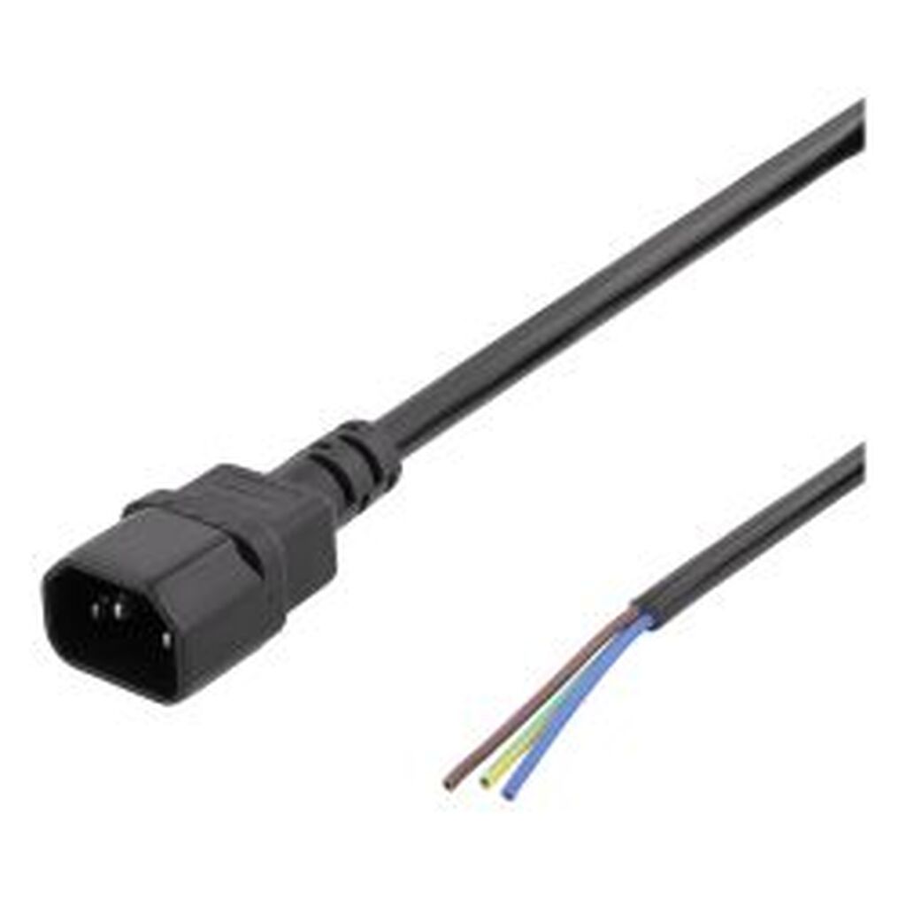 Deltaco C14 To Open Ended Power Cord, 2m, Iec C14, 10a, Black