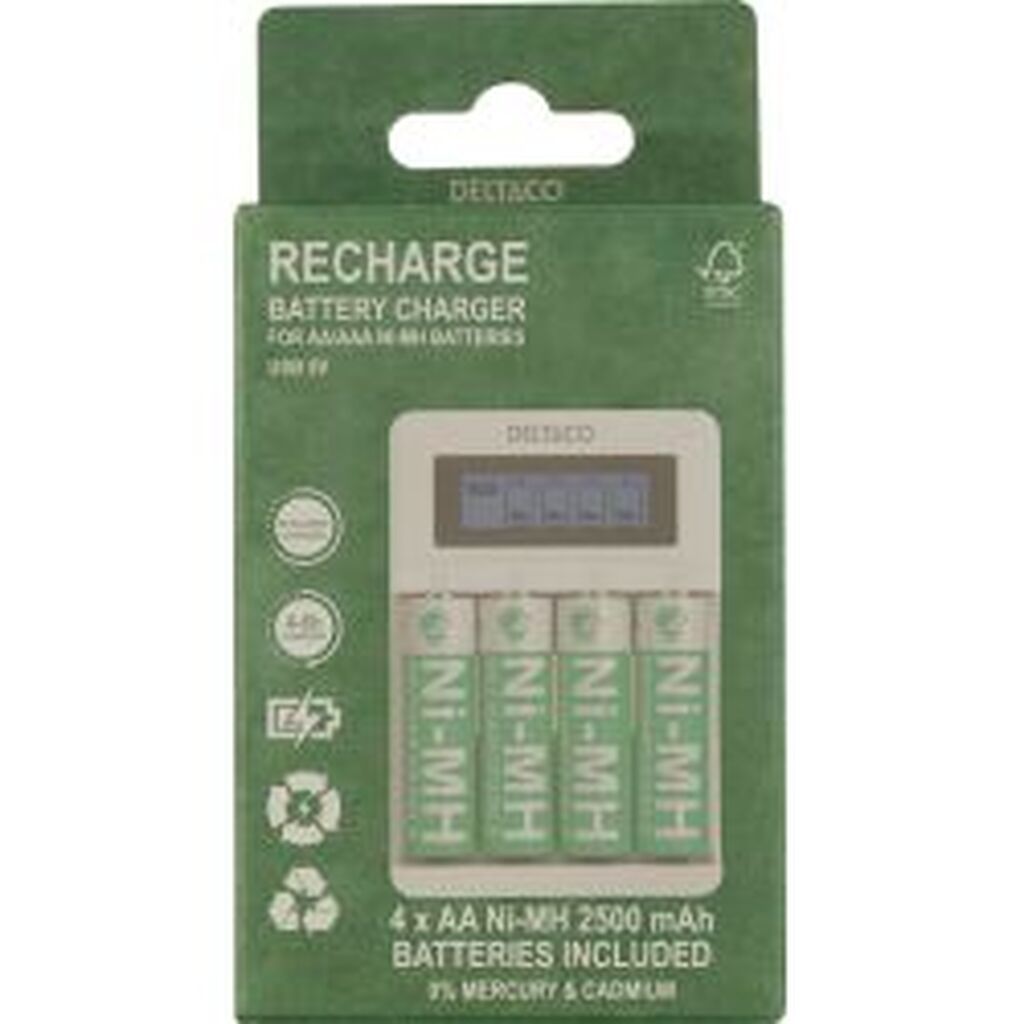 Deltaco Ultimate Ni-mh Usb Charger With 4 X Aa Batteries - Oplader