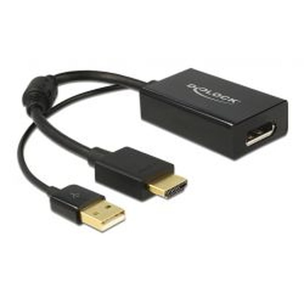 Delock Hdmi To Displayport Adapter, 4k, Hdmi Male, Dp Female, Black