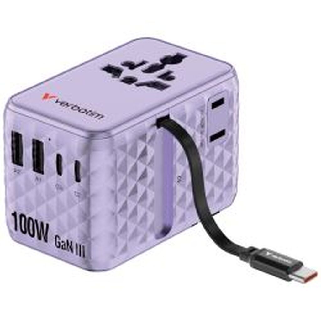 Verbatim Charge n Travel 100w Travel Adapter W/ Cable Purple
