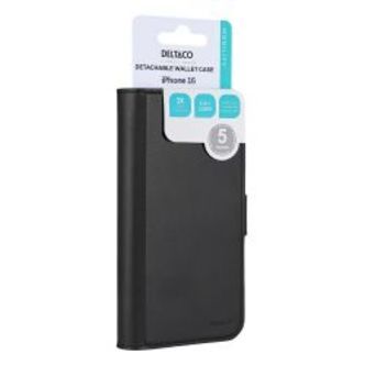 Deltaco Wallet Case, 2-in-1, Iphone 16, Magnetic Cover, Black