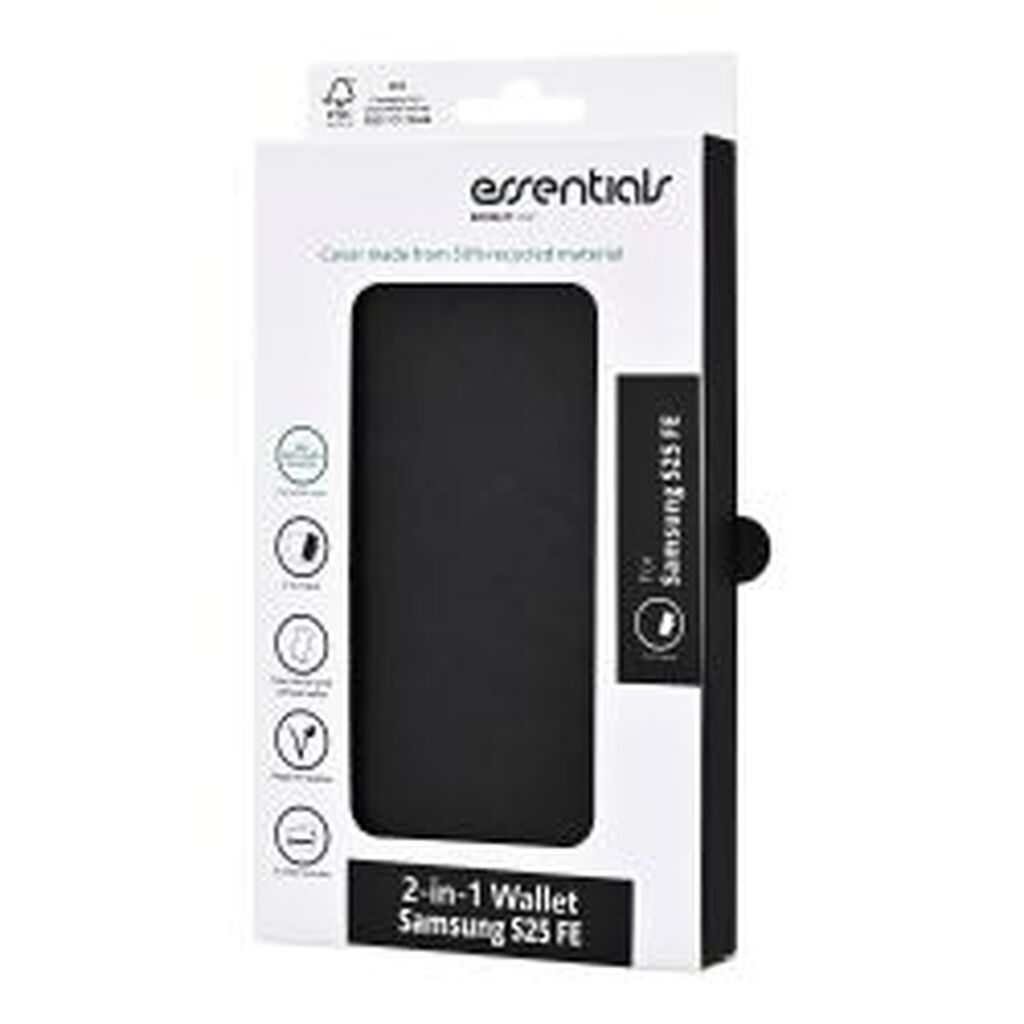 Essentials Samsung Galaxy S25 Fe Pu Wallet, Detachable, 3 Cards, Black
