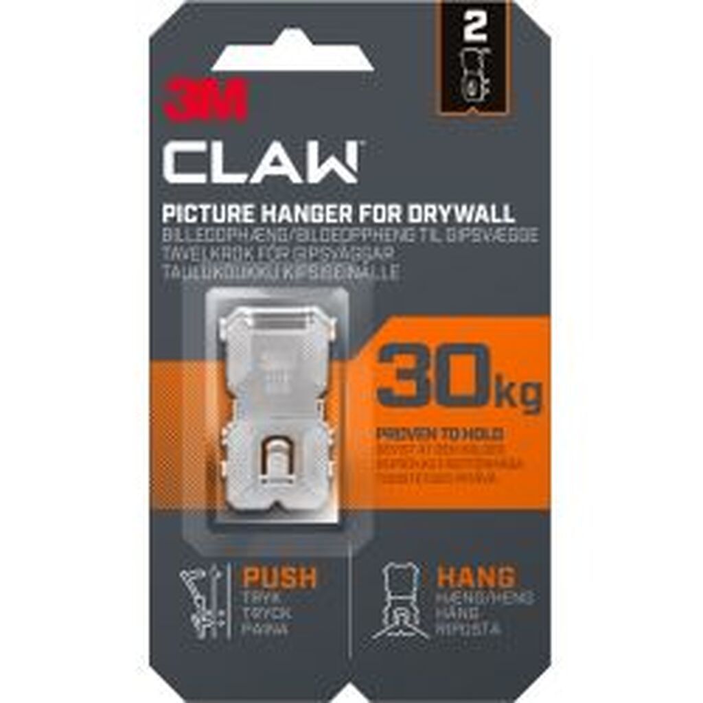 3M Claw Hook for drywall, hold 30 kg, 2 hooks