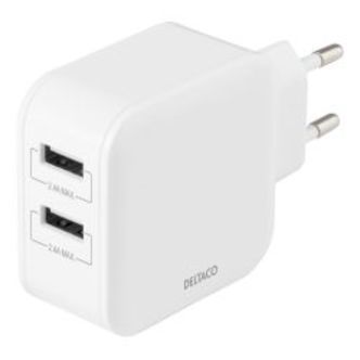 Deltaco Usb-vægoplader, 2x Usb-a-porte, 4,8 A, 24 W, Hvid