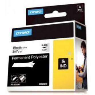 Dymo Rhino Pro Permam Tape 19mm Black Text Transparent Tape5.5m