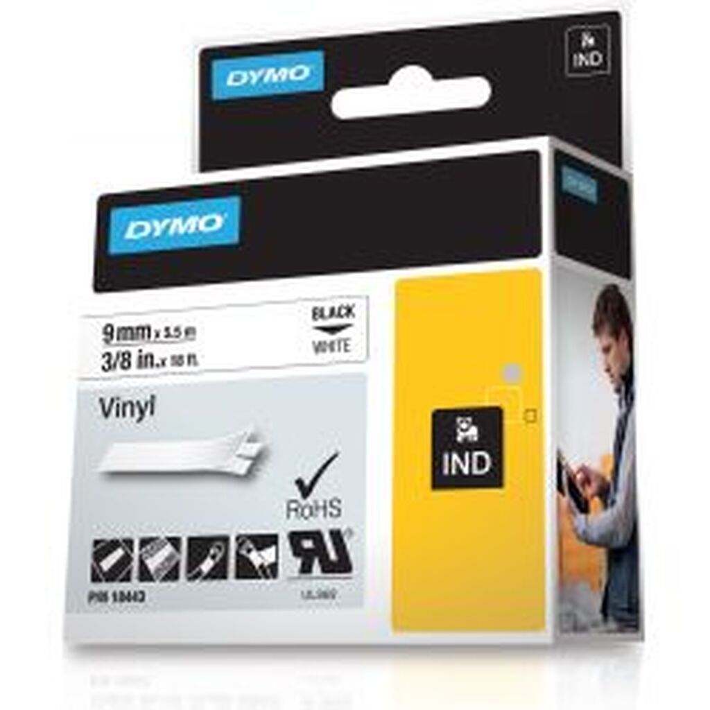 Dymo Rhino Pro Markable Perm Tape 9mm Black Text White Tape5.5m