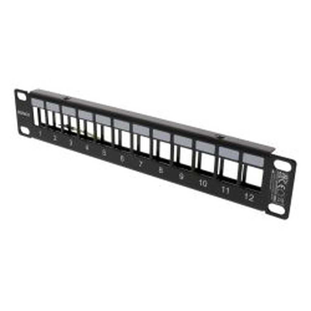Deltaco 10 Keystone Patch Panel, 12 Ports, 1u, Metal, Black