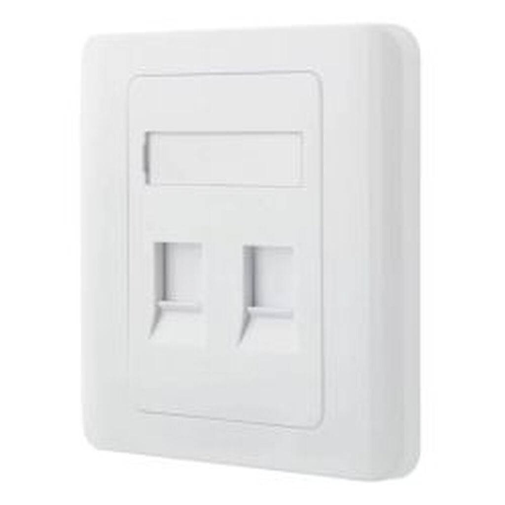 Deltaco Flush Mount For Keystone, 2 Ports, Dust Hatch, White - Diverse