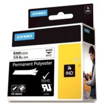 Dymo Rhino Pro Mark Perm Poly Tape 6mm Black Text White Tape 5.5m