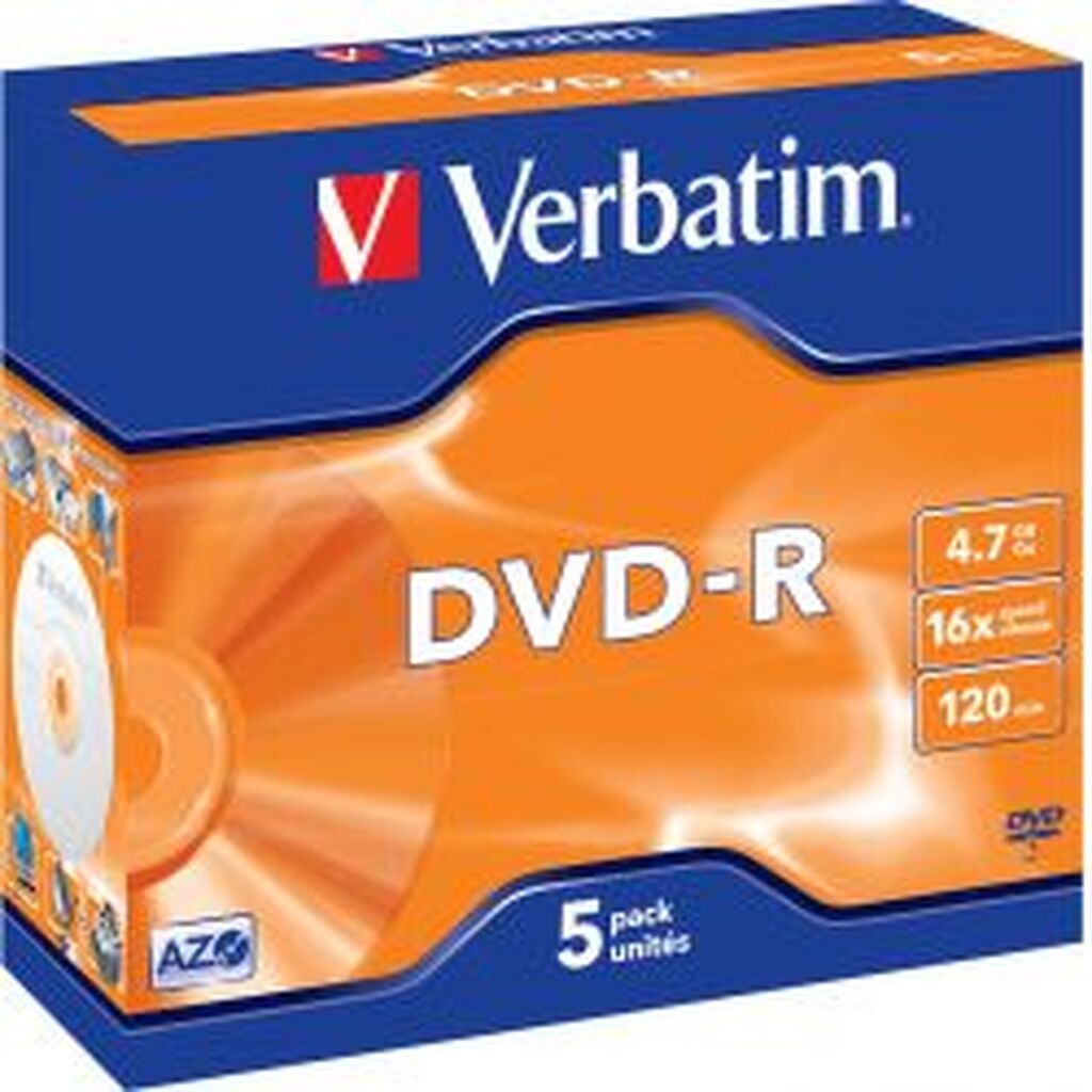 Verbatim Dvd-r, 16x, 4.7 Gb/120 Min, 5-pack Jewel Case, Azo