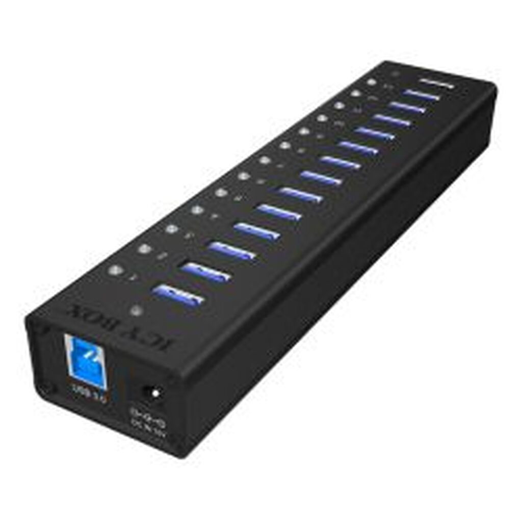 Icy_box Active 13-port Usb 3.0 Hub, Aluminium, Black