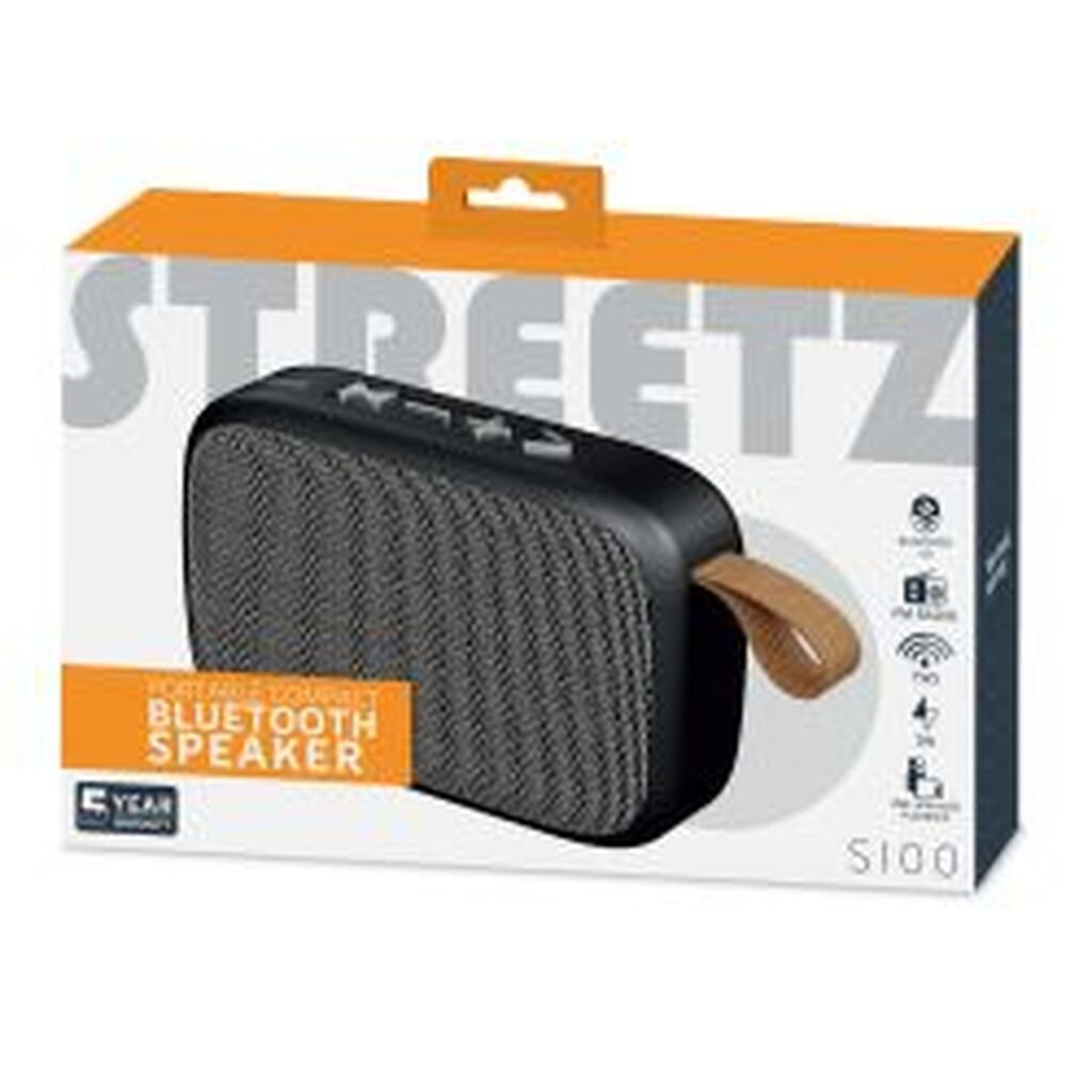 Streetz S100 Portable Bluetooth Speaker, Usb/tf/aux/fm, Black - Højttaler