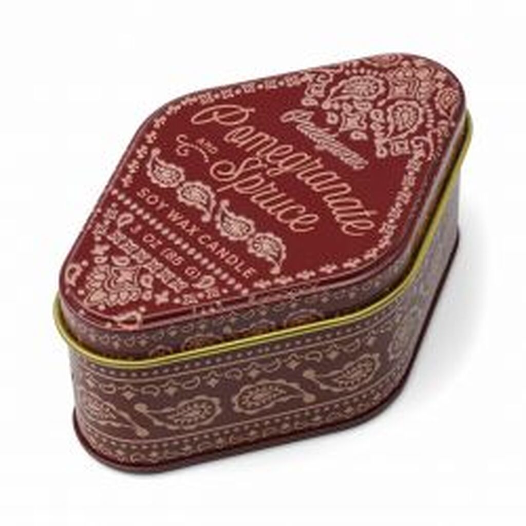 Paddywax Station 3.5oz/99g Printed Tin - Pomegranate & Spruce - Duftlys