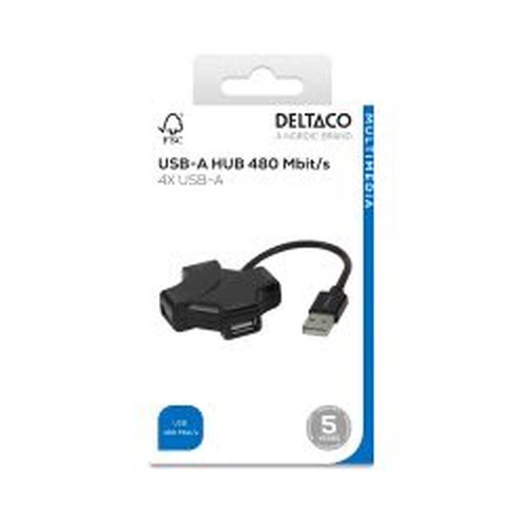 Deltaco Usb-a Hub, 480 Mbps, 4x Usb-a, Black