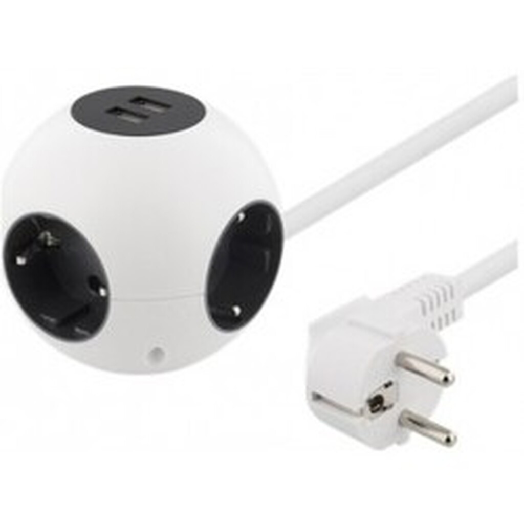 Deltaco Ball-shaped 4 Way Ext. Socket + 2xusb-a, 1.4m, Wht - Stikdåse