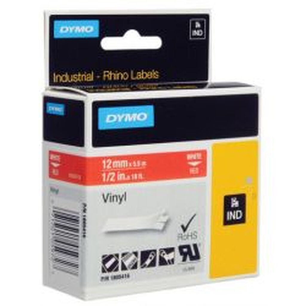 Dymo Rhino Pro Mark Perman Tape 12mm White Text Red Tape5.5m