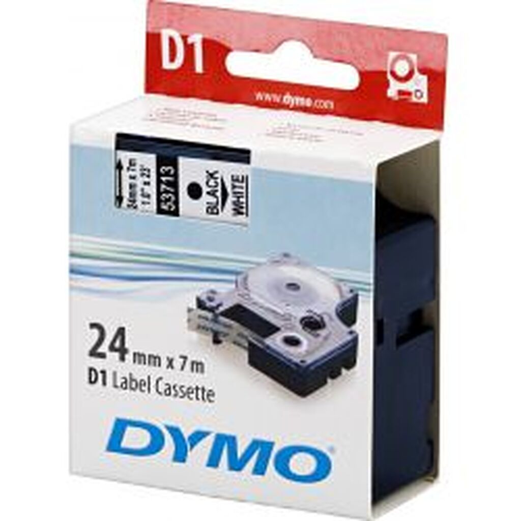 Dymo D1, Marking Tape, 24mm, Black Text On White Tape, 7m