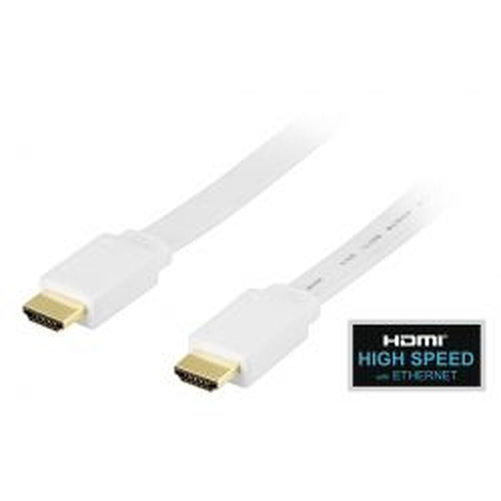 Deltaco Flat Hdmi Cable, Hdmi High Speed With Ethernet, 1m, White