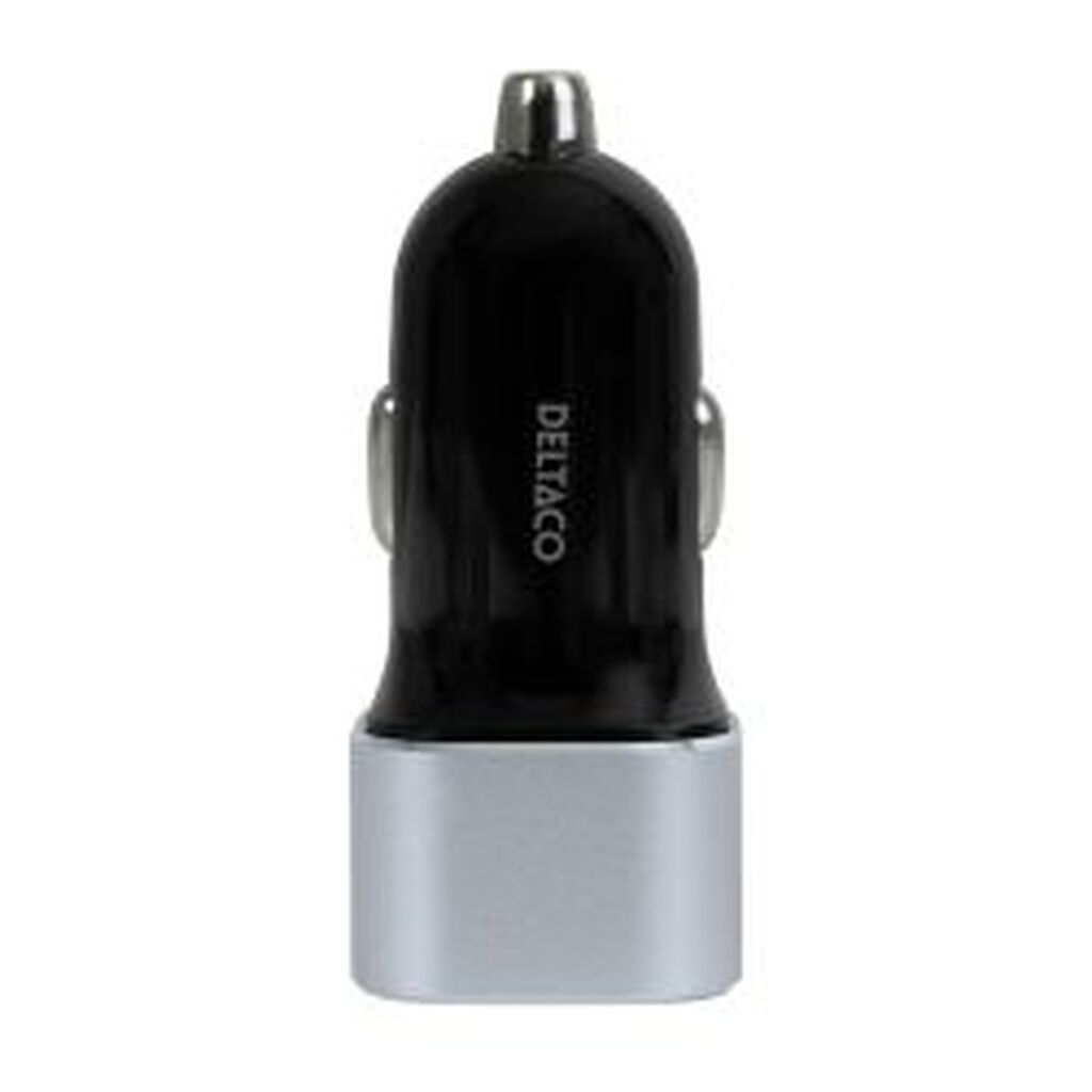 Deltaco Biloplader Med To Usb-a Porte, 17 W, Sort/sølv - Billader