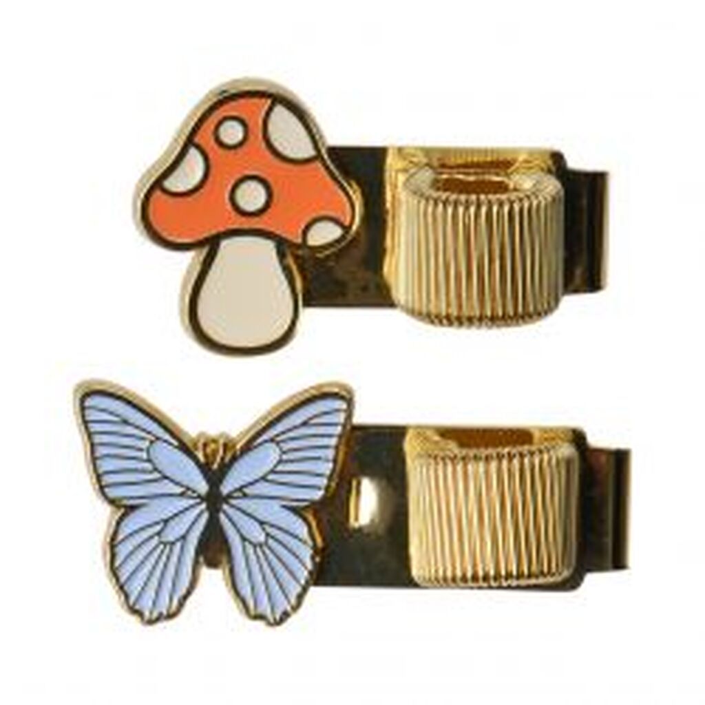 DesignWorks Ink Pen Clips - Butterfly & Mushroom (set Of 2) - Diverse
