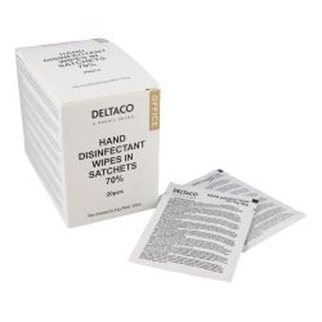 Deltaco Hand Disinfectant Wipes In Sachets, 20 Pcs, White - Hygiejne
