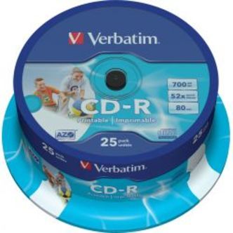 Verbatim Cd-r, 52x, 700 Mb/80 Min, 25-pack, Spindel, Azo, Printable