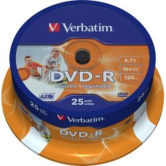 Verbatim Dvd-r, 16x, 4.7 Gb/120 Min, 25-pack Spindel, Azo, Printable