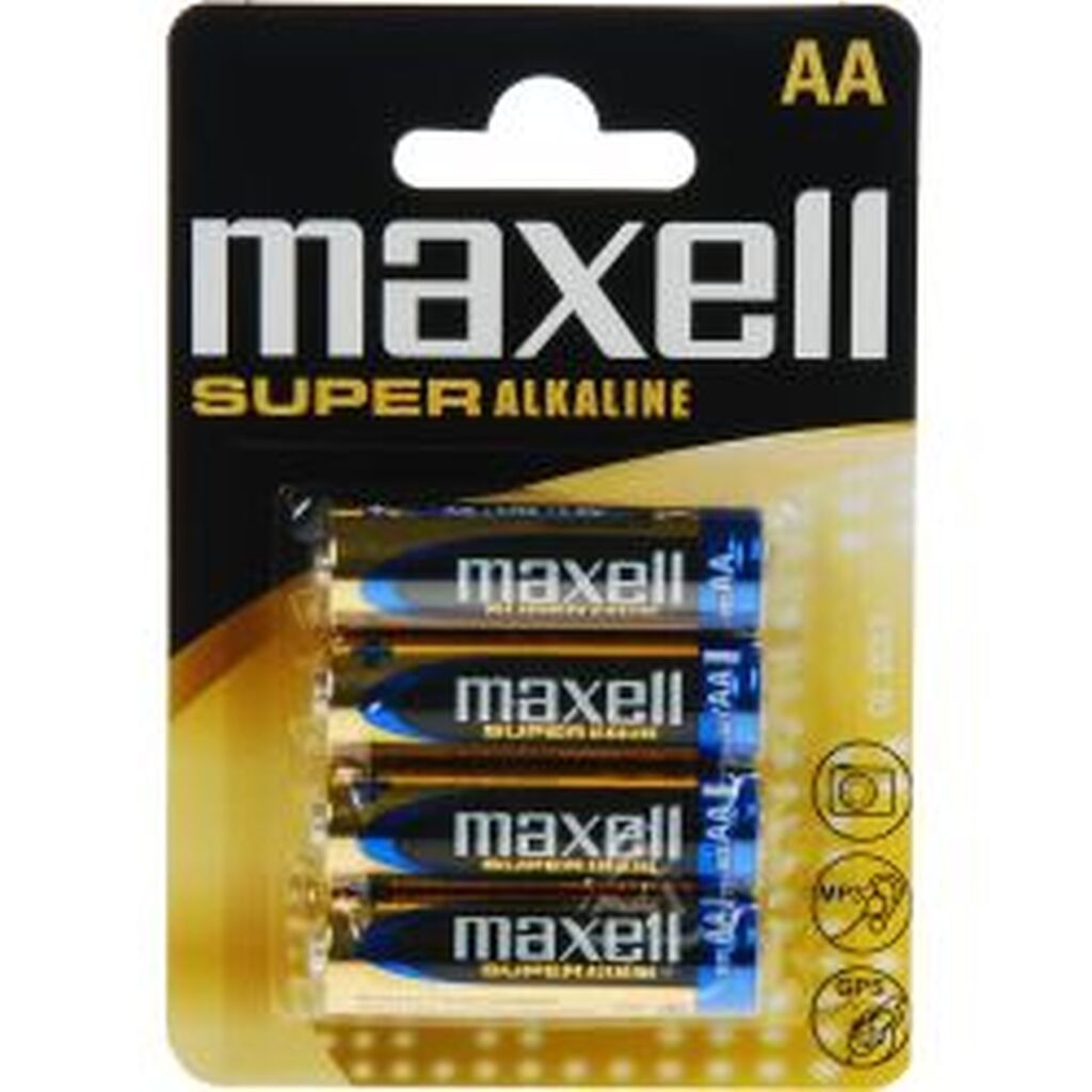 Maxell Super Alkaline, Lr06/aa Batteries, 1.5v, 4-pack