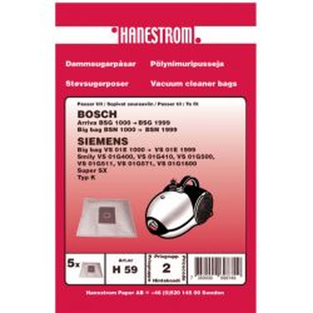 Hanestroem Dammsugarpåsar Bosch Arriva, Siemens Smily